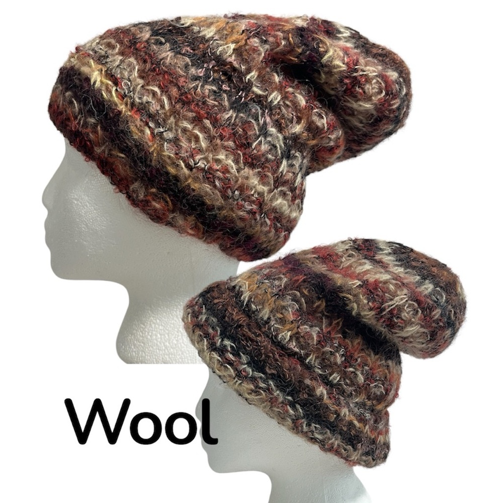 Italian Wool Blend Multicolor Knit Beanie Adult One Size Slouchy Boho
